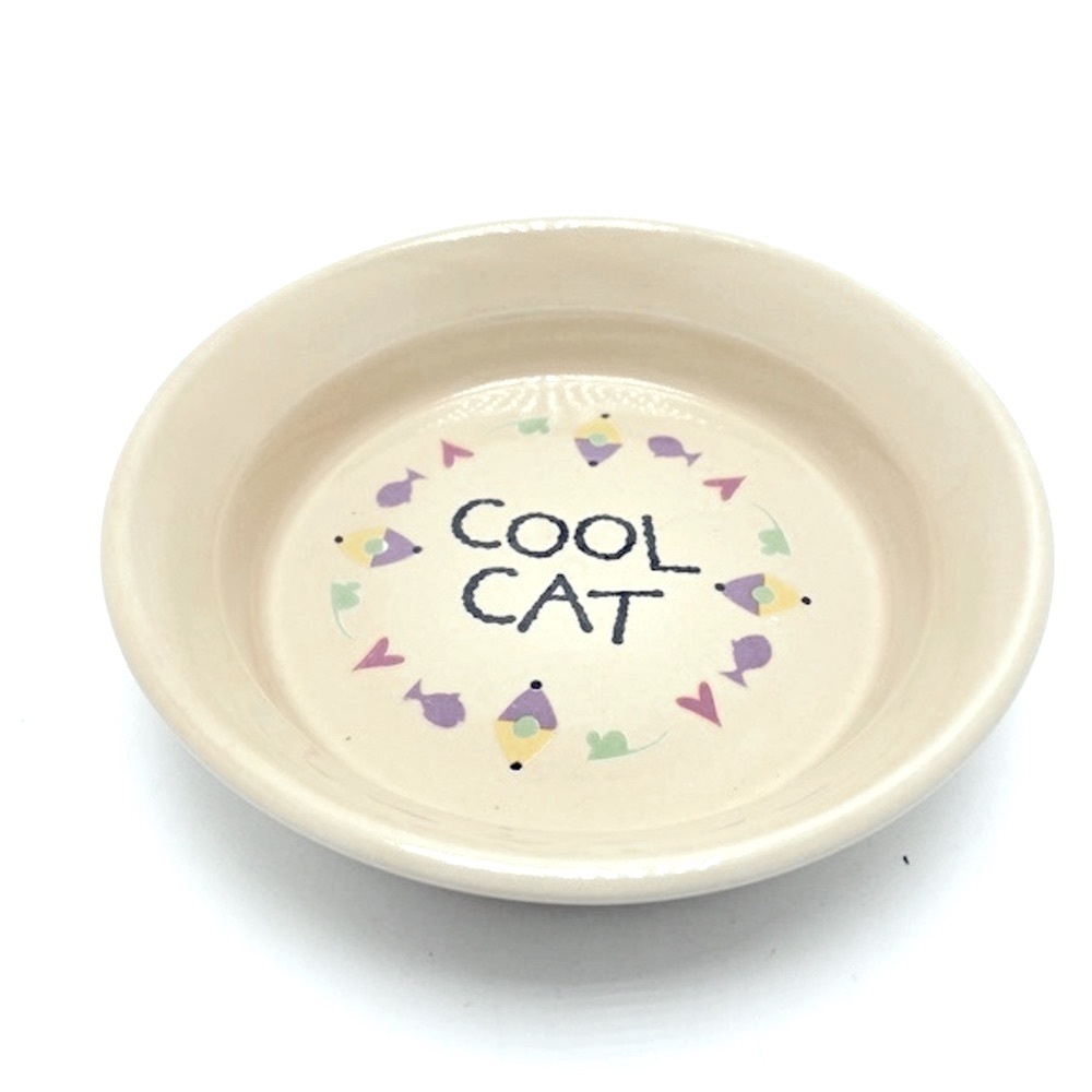 Cool Cat Cream Ceramic Cat Dish Small
